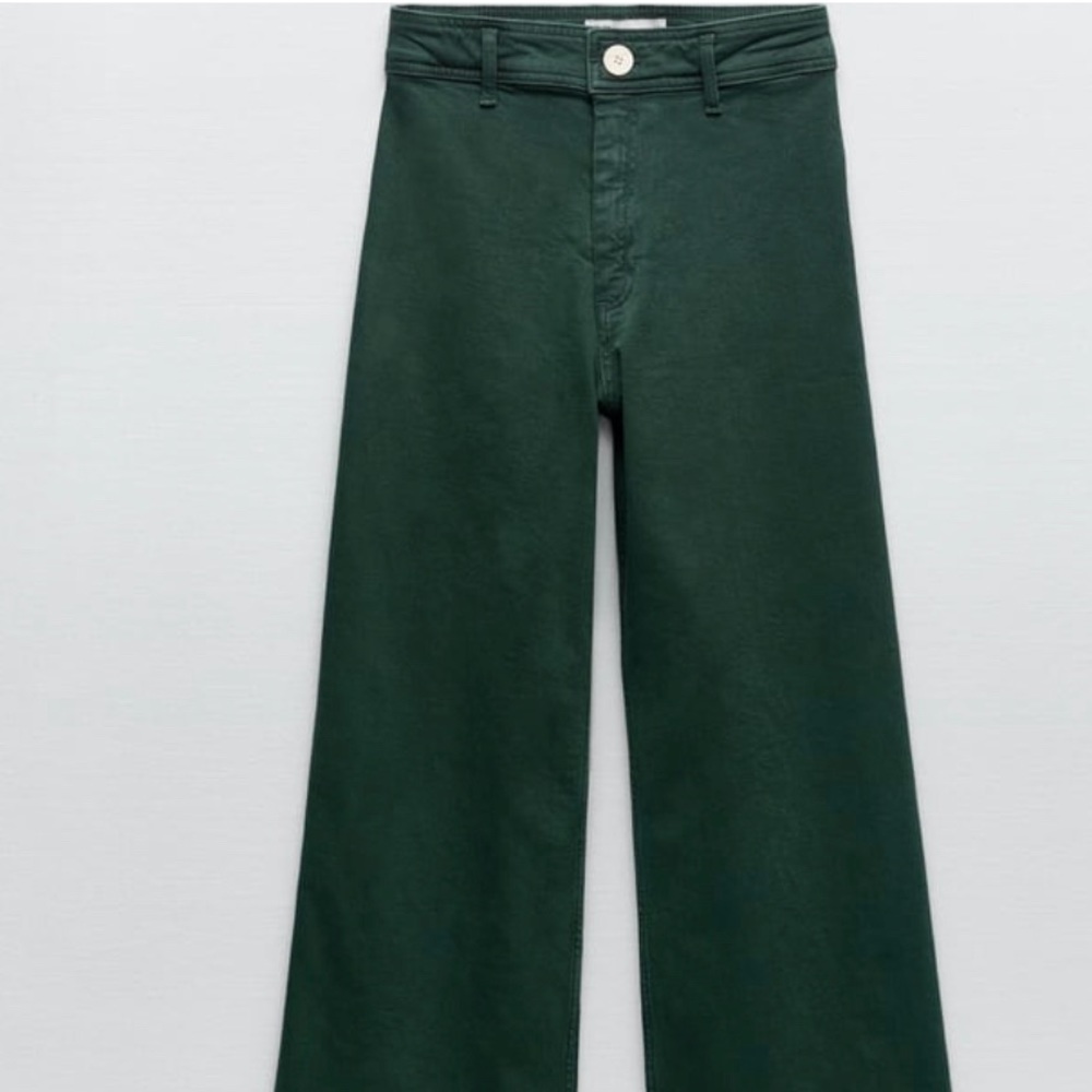 Zara Marine Green Wide Straight Jeans Pants 10